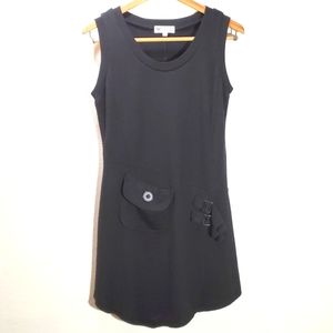 M Black Mod Moto Knit Papillon Mini Dress with Buckles